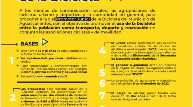 PRESIDENCIA MUNICIPAL LANZA CONVOCATORIA “ALCALDE JUNIOR DE LA BICICLETA»